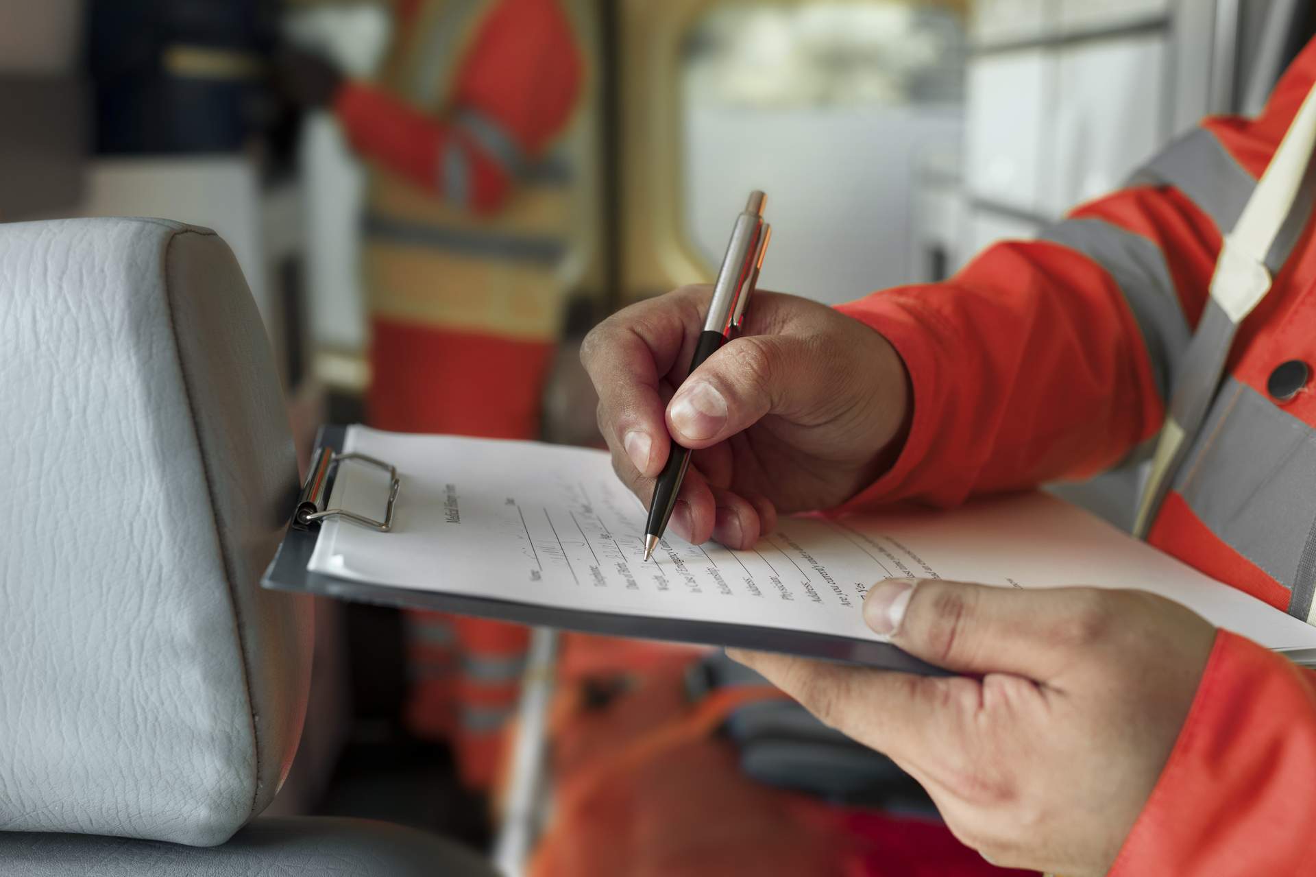 Sided view hand filling document