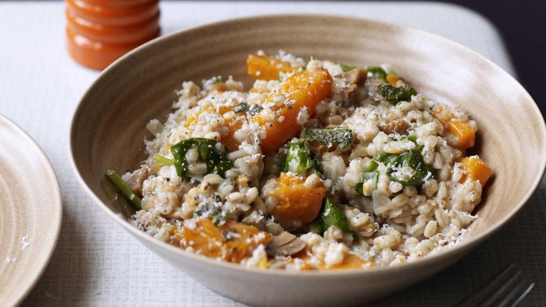 Pumpkin spinach risotto