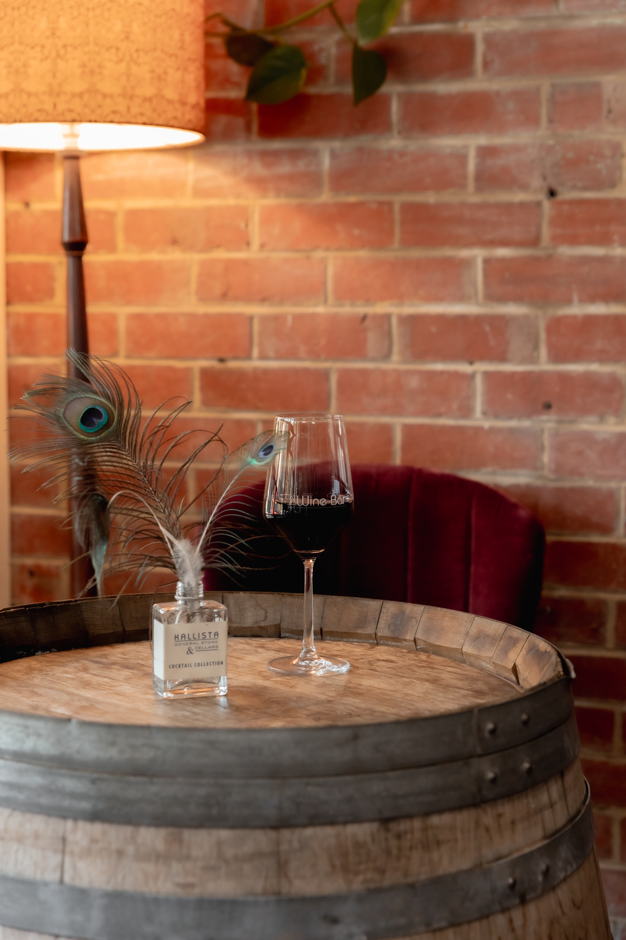 Kallista General Store wine barrel and light