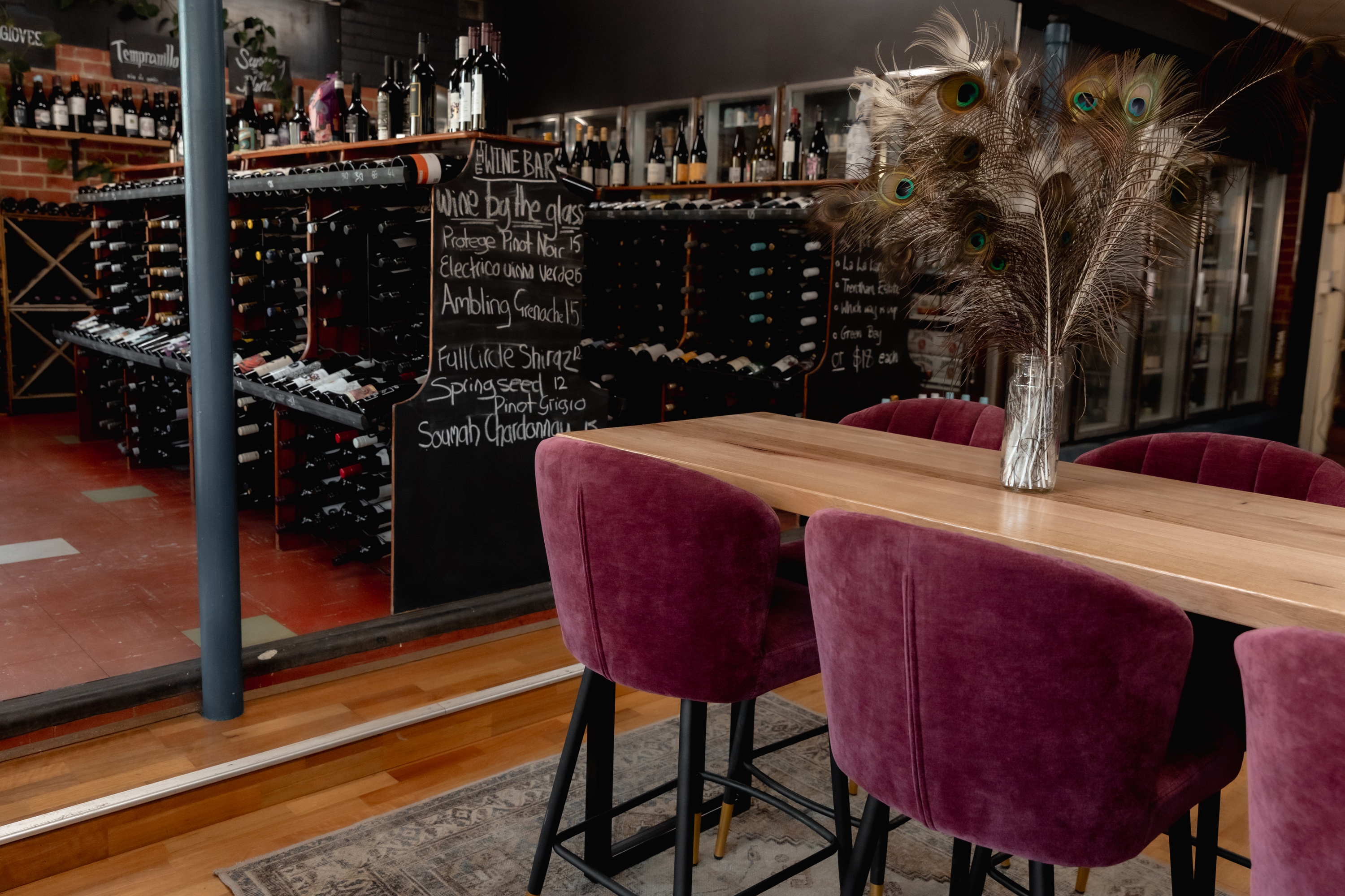 Kallista wine bar table and wines