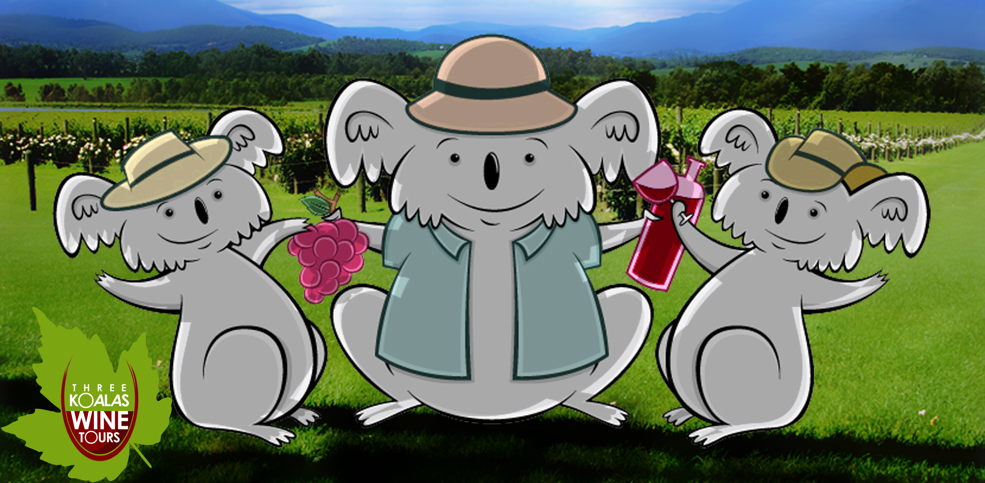 Three koalas with logo